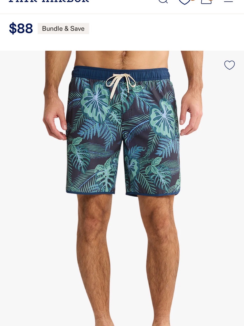 Fair Harbor Men's Navy Tropical Leaf Swim Trunks size large